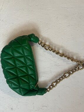 Zara Quilted Emerald Green Shoulder Bag with Gold Chain